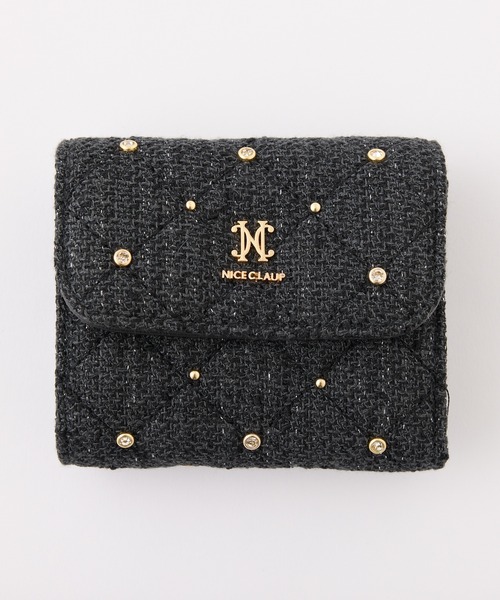 one after another NICE CLAUP（ワンアフターアナザーナイスクラップ）の「【ＨolidayCollection】ビジュースタッズ付きキルティングウォレット（財布・レディース・ブラック/ピンクベージュ/サックスブルー/アイボリー・FREE）」の3枚目の写真
