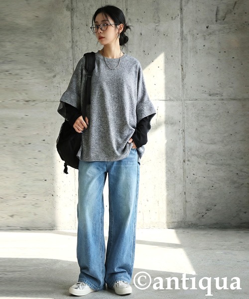 antiqua(アンティカ)の「ドルマントップス(Tシャツ/カットソー・レディース・クリーム/グレー/ブラック・ONESIZE)」の10枚目の写真