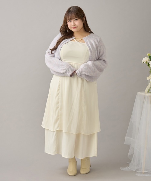 Louiosy(ルオシー)の「【大きいサイズ】チャーム付きメランジニットボレロカーディガン(カーディガン/ボレロ・レディース・パープル/ライトブラウン/アイボリー・3L/4L/X-LARGE)」の9枚目の写真