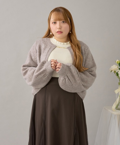 Louiosy(ルオシー)の「【大きいサイズ】チャーム付きメランジニットボレロカーディガン(カーディガン/ボレロ・レディース・パープル/ライトブラウン/アイボリー・3L/4L/X-LARGE)」の22枚目の写真