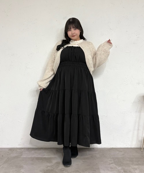 大きいサイズ】チャーム付きメランジニットボレロカーディガン