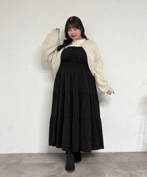 大きいサイズ】チャーム付きメランジニットボレロカーディガン