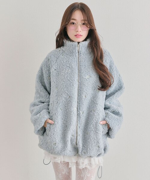 OLIVE des OLIVE（オリーブデオリーブ）の「花刺繍ボアブルゾン