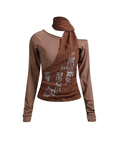 CHEER(チアー)の「レイヤードストール風オフショルトップス(Tシャツ/カットソー・レディース・ブラック/キャメル・M)」の16枚目の写真