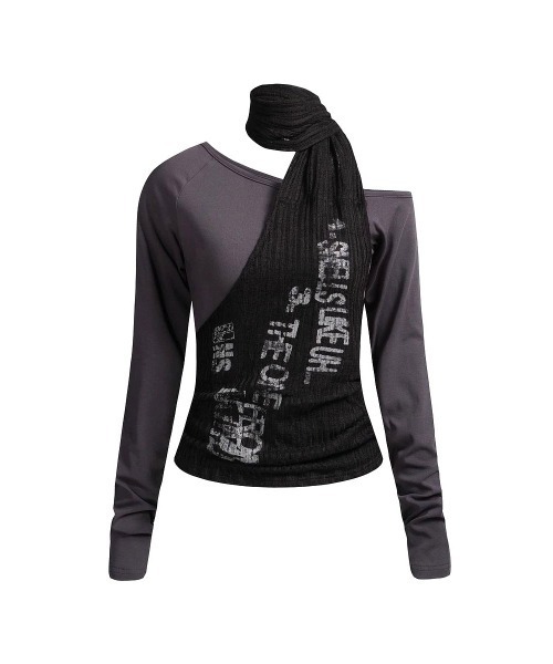 CHEER(チアー)の「レイヤードストール風オフショルトップス(Tシャツ/カットソー・レディース・ブラック/キャメル・M)」の17枚目の写真