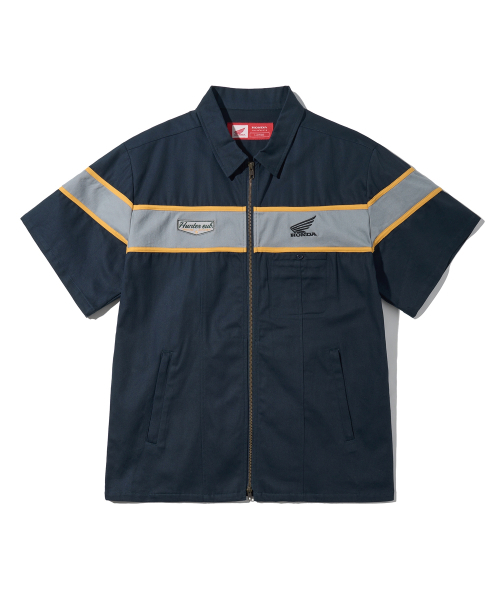 Half Sleeve Zip Up Shirt Navy