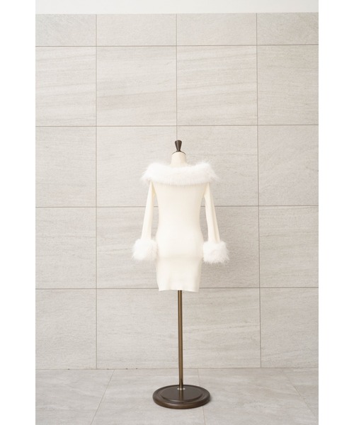 セール】Fur Off Shoulder Knit Mini Dress（ワンピース）｜MISTREASS