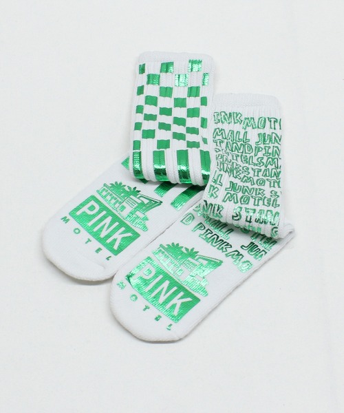 RNA(アールエヌエー)の「E5218 PINK MOTEL スモールジャンクスタンドソックス(ソックス/靴下・レディース・ホワイト×レッド/ホワイト×グリーン/ブラック×シルバー/ブラック×ゴールド・FREE)」の7枚目の写真