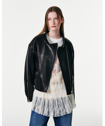 CURRENT（カレント）の「LAMB SKIN OVERSIZED BIKER JACKET [BLACK]（ライダースジャケット）」