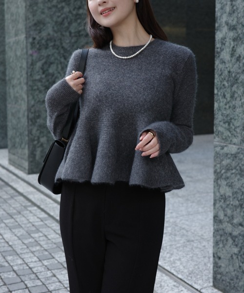 anuans ぺプラムニットトップス ペプラムニットトップス