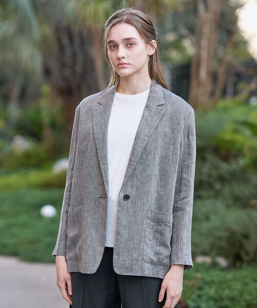 DRESSTERIOR（ドレステリア）の「ウォッシャブルリネンライトジャケット（テーラードジャケット・レディース・ブラック系3/ブラック系1・34/38/36）」の2枚目の写真