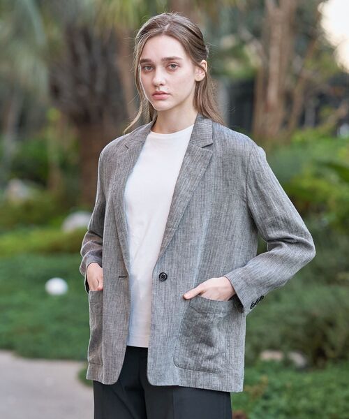 DRESSTERIOR（ドレステリア）の「ウォッシャブルリネンライトジャケット（テーラードジャケット・レディース・ブラック系3/ブラック系1・34/38/36）」の3枚目の写真