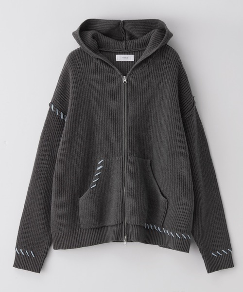 RAGEBLUE（レイジブルー）の「HAND-STITCHED KNIT ZIP HOODIE/ハンドステッチ/ニットジップパーカー（ニット/セーター・メンズ・レッド系その他/グレー系その他/グレー系その他2/ブラウン・LARGE/MEDIUM/SMALL）」の2枚目の写真