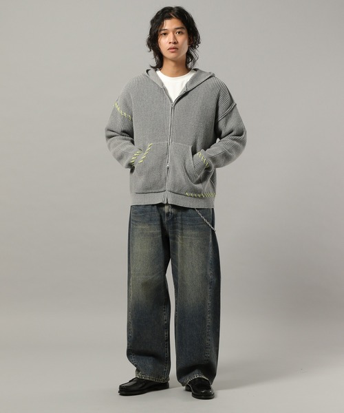 RAGEBLUE（レイジブルー）の「HAND-STITCHED KNIT ZIP HOODIE/ハンドステッチ/ニットジップパーカー（ニット/セーター・メンズ・レッド系その他/グレー系その他/グレー系その他2/ブラウン・LARGE/MEDIUM/SMALL）」の5枚目の写真