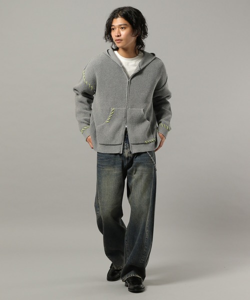 RAGEBLUE（レイジブルー）の「HAND-STITCHED KNIT ZIP HOODIE/ハンドステッチ/ニットジップパーカー（ニット/セーター・メンズ・レッド系その他/グレー系その他/グレー系その他2/ブラウン・LARGE/MEDIUM/SMALL）」の6枚目の写真