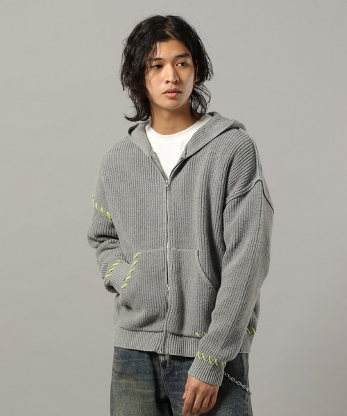 RAGEBLUE（レイジブルー）の「HAND-STITCHED KNIT ZIP HOODIE/ハンドステッチ/ニットジップパーカー（ニット/セーター・メンズ・レッド系その他/グレー系その他/グレー系その他2/ブラウン・LARGE/MEDIUM/SMALL）」の8枚目の写真