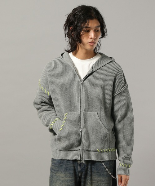 RAGEBLUE（レイジブルー）の「HAND-STITCHED KNIT ZIP HOODIE/ハンドステッチ/ニットジップパーカー（ニット/セーター・メンズ・レッド系その他/グレー系その他/グレー系その他2/ブラウン・LARGE/MEDIUM/SMALL）」の9枚目の写真
