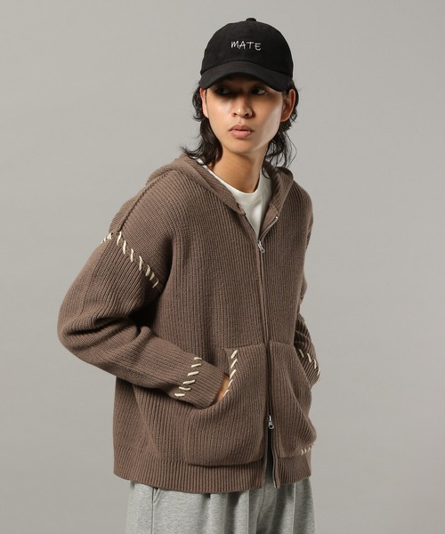 RAGEBLUE（レイジブルー）の「HAND-STITCHED KNIT ZIP HOODIE/ハンドステッチ/ニットジップパーカー（ニット/セーター・メンズ・レッド系その他/グレー系その他/グレー系その他2/ブラウン・LARGE/MEDIUM/SMALL）」の17枚目の写真