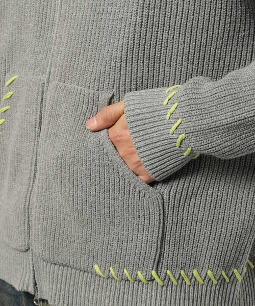 RAGEBLUE（レイジブルー）の「HAND-STITCHED KNIT ZIP HOODIE/ハンドステッチ/ニットジップパーカー（ニット/セーター・メンズ・レッド系その他/グレー系その他/グレー系その他2/ブラウン・LARGE/MEDIUM/SMALL）」の11枚目の写真
