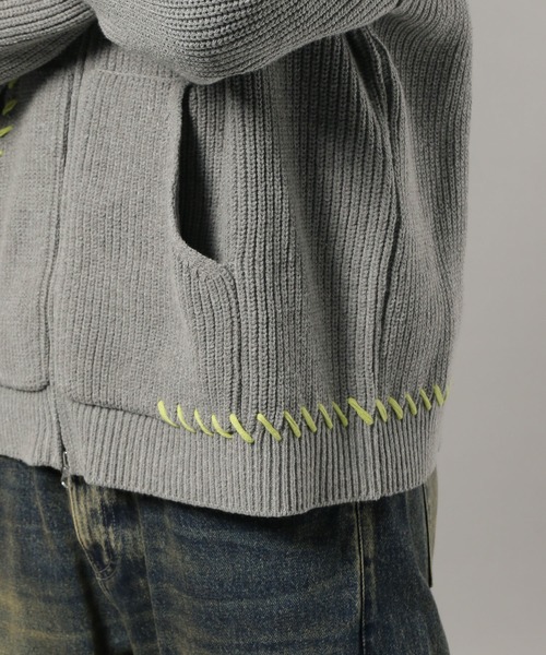 RAGEBLUE（レイジブルー）の「HAND-STITCHED KNIT ZIP HOODIE/ハンドステッチ/ニットジップパーカー（ニット/セーター・メンズ・レッド系その他/グレー系その他/グレー系その他2/ブラウン・LARGE/MEDIUM/SMALL）」の12枚目の写真