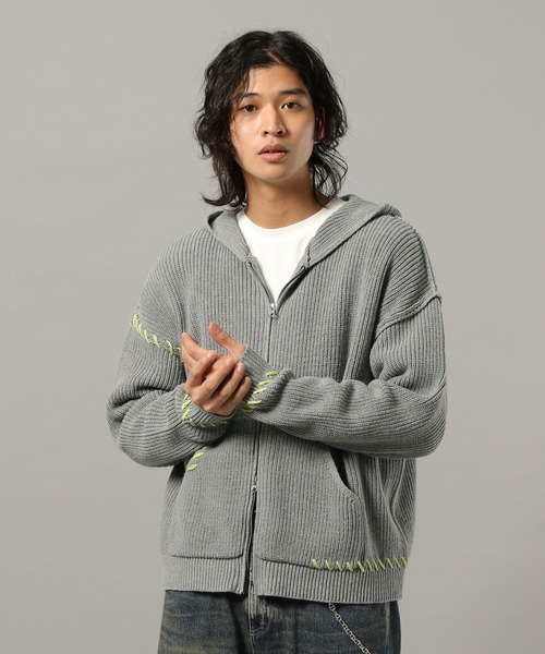 セール】HAND-STITCHED KNIT ZIP HOODIE/ハンドステッチ/ニットジップ