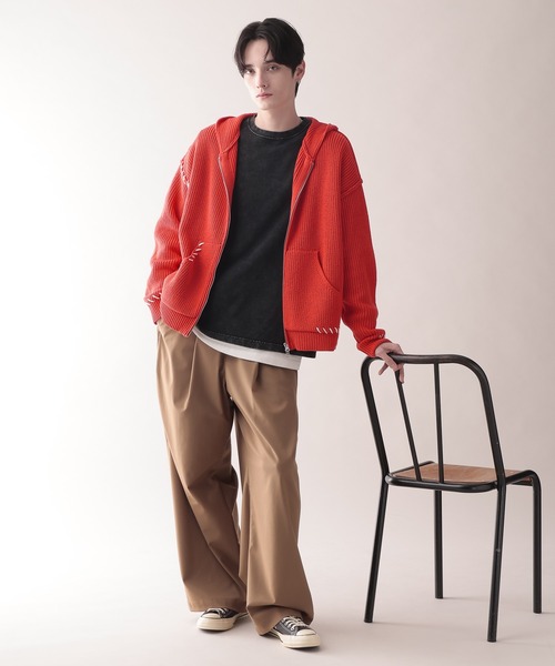 セール】HAND-STITCHED KNIT ZIP HOODIE/ハンドステッチ/ニットジップ