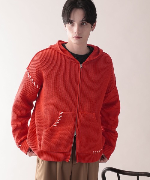 セール】HAND-STITCHED KNIT ZIP HOODIE/ハンドステッチ/ニットジップ