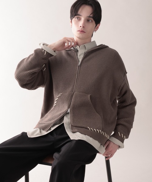 セール】HAND-STITCHED KNIT ZIP HOODIE/ハンドステッチ/ニットジップ