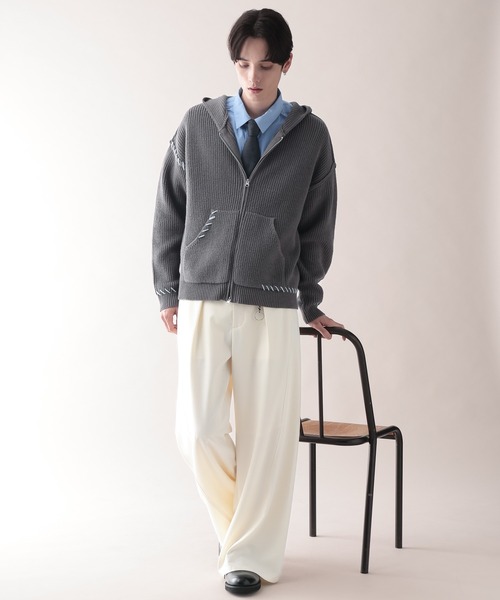 セール】HAND-STITCHED KNIT ZIP HOODIE/ハンドステッチ/ニットジップ