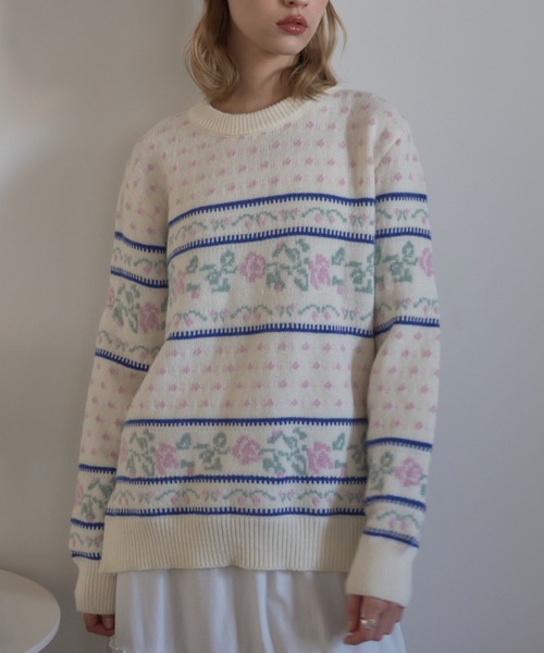 Birthday room(バースデイルーム)の「ローズニット/rose knit(ニット/セーター・レディース・アイボリー/ネイビー・FREE)」の5枚目の写真