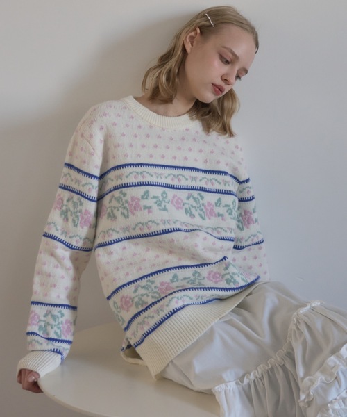 Birthday room(バースデイルーム)の「ローズニット/rose knit(ニット/セーター・レディース・アイボリー/ネイビー・FREE)」の3枚目の写真