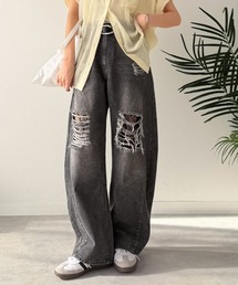 classicalelf（クラシカルエルフ）の「レースにキュン!ラフに攻めて。綿100% レース付きダメージデニムカーブパンツ（デニムパンツ）」