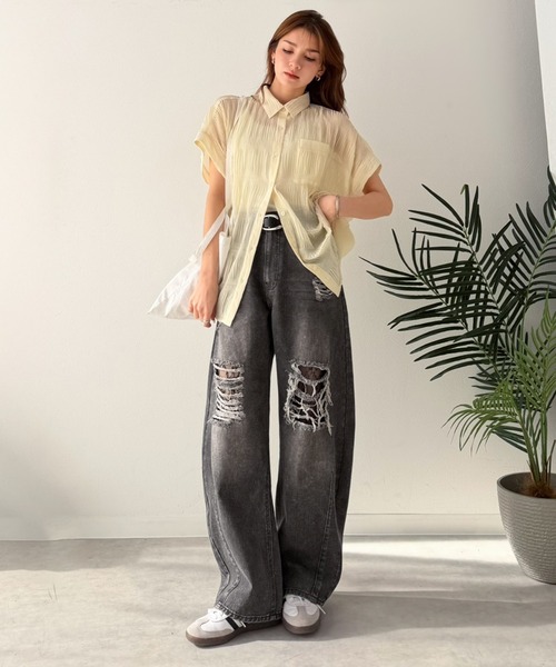 classicalelf(クラシカルエルフ)の「《9月下旬再入荷!予約受付中》レースにキュン!ラフに攻めて。綿100% レース付きダメージデニムカーブパンツ(デニムパンツ・レディース・ホワイト/ブルー/ブラック・X-LARGE/SMALL/MEDIUM/LARGE)」の14枚目の写真