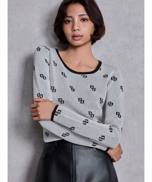 GYDA（ジェイダ）の「GG patternタイトニットトップス（ニット/セーター・レディース・オフホワイト/ブラック・FREE）」の3枚目の写真