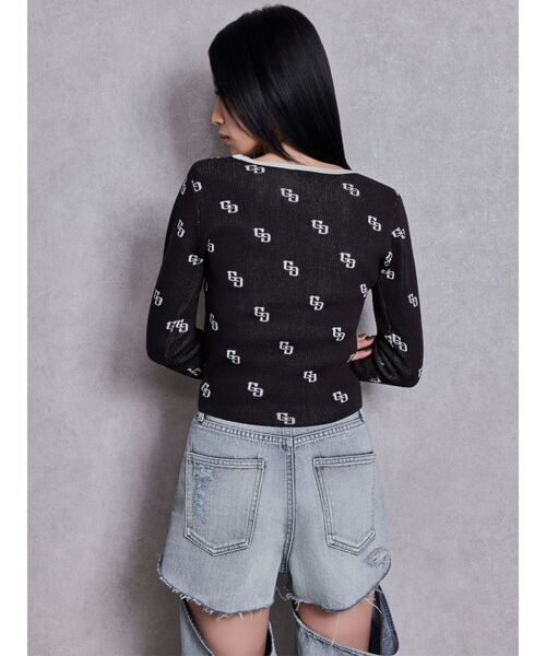 GYDA（ジェイダ）の「GG patternタイトニットトップス（ニット/セーター・レディース・オフホワイト/ブラック・FREE）」の8枚目の写真