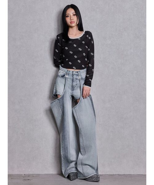 GYDA（ジェイダ）の「GG patternタイトニットトップス（ニット/セーター・レディース・オフホワイト/ブラック・FREE）」の9枚目の写真