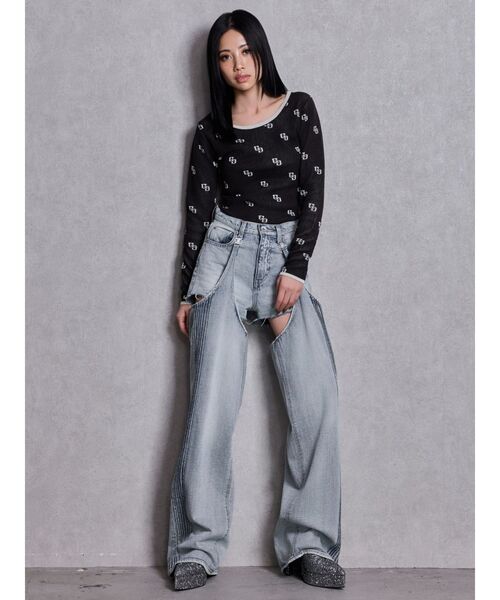 GYDA（ジェイダ）の「GG patternタイトニットトップス（ニット/セーター・レディース・オフホワイト/ブラック・FREE）」の10枚目の写真