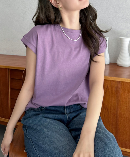 Eclat one(エクラワン)の「【Eclat one】ベーシック フレンチスリーブ T(Tシャツ/カットソー・レディース・パープル/オフホワイト/ブラック・FREE)」の8枚目の写真