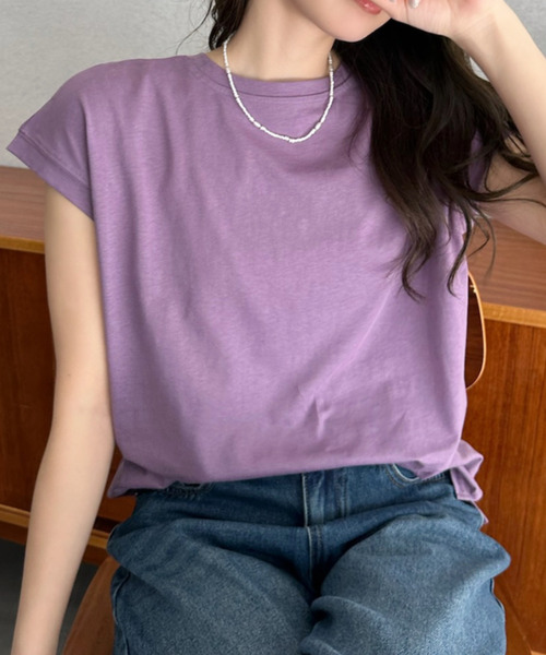 Eclat one(エクラワン)の「【Eclat one】ベーシック フレンチスリーブ T(Tシャツ/カットソー・レディース・パープル/オフホワイト/ブラック・FREE)」の9枚目の写真