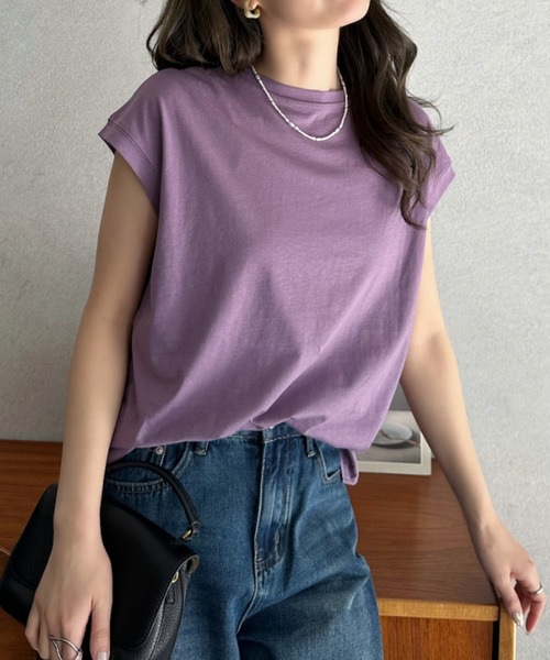 Eclat one(エクラワン)の「【Eclat one】ベーシック フレンチスリーブ T(Tシャツ/カットソー・レディース・パープル/オフホワイト/ブラック・FREE)」の7枚目の写真