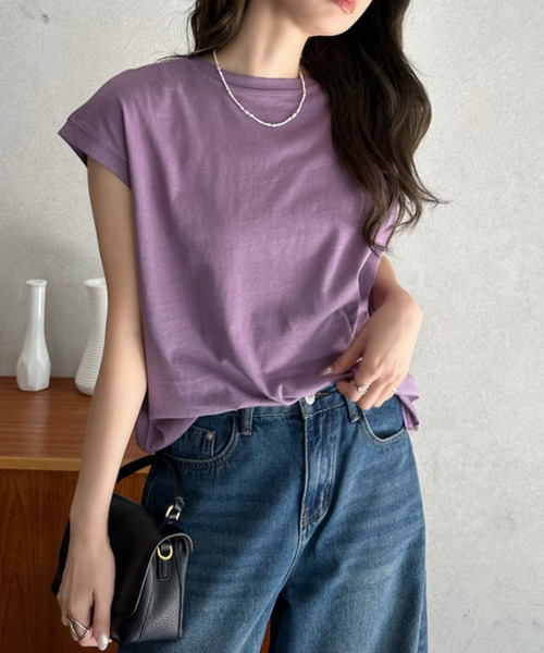 Eclat one(エクラワン)の「【Eclat one】ベーシック フレンチスリーブ T(Tシャツ/カットソー・レディース・パープル/オフホワイト/ブラック・FREE)」の11枚目の写真