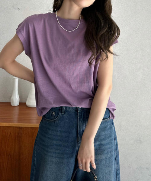 Eclat one(エクラワン)の「【Eclat one】ベーシック フレンチスリーブ T(Tシャツ/カットソー・レディース・パープル/オフホワイト/ブラック・FREE)」の12枚目の写真