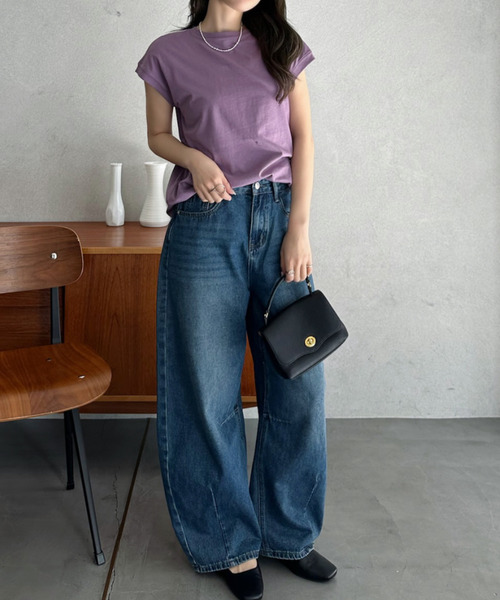 Eclat one(エクラワン)の「【Eclat one】ベーシック フレンチスリーブ T(Tシャツ/カットソー・レディース・パープル/オフホワイト/ブラック・FREE)」の10枚目の写真