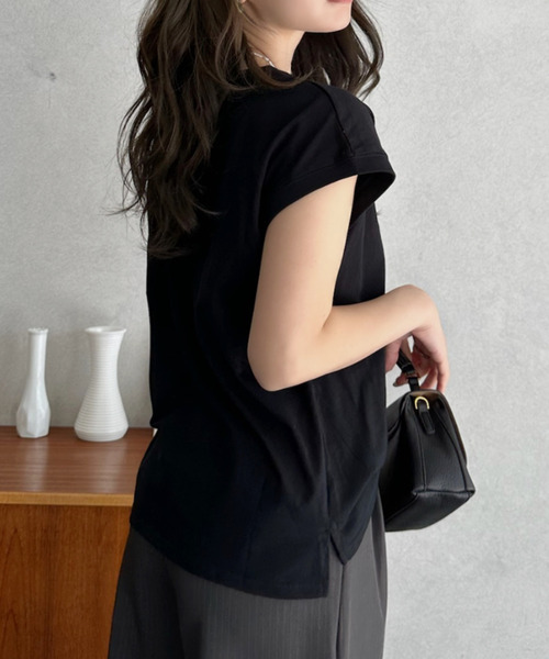 Eclat one(エクラワン)の「【Eclat one】ベーシック フレンチスリーブ T(Tシャツ/カットソー・レディース・パープル/オフホワイト/ブラック・FREE)」の16枚目の写真