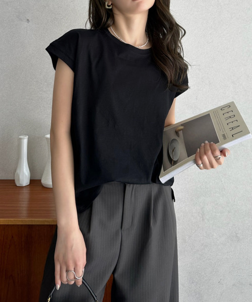 Eclat one(エクラワン)の「【Eclat one】ベーシック フレンチスリーブ T(Tシャツ/カットソー・レディース・パープル/オフホワイト/ブラック・FREE)」の14枚目の写真