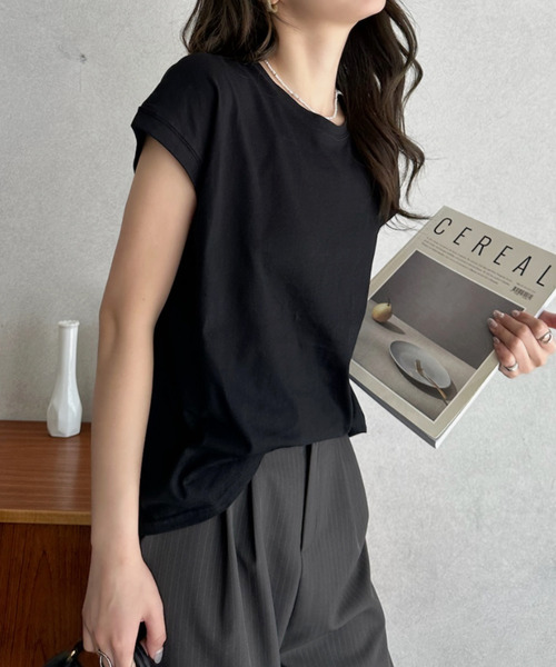 Eclat one(エクラワン)の「【Eclat one】ベーシック フレンチスリーブ T(Tシャツ/カットソー・レディース・パープル/オフホワイト/ブラック・FREE)」の17枚目の写真