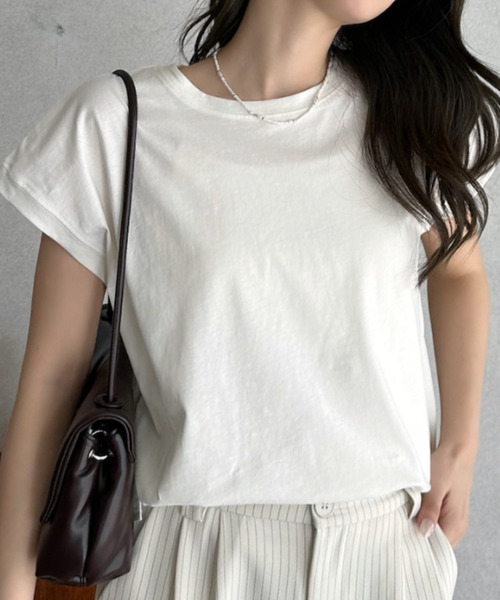 Eclat one(エクラワン)の「【Eclat one】ベーシック フレンチスリーブ T(Tシャツ/カットソー・レディース・パープル/オフホワイト/ブラック・FREE)」の19枚目の写真