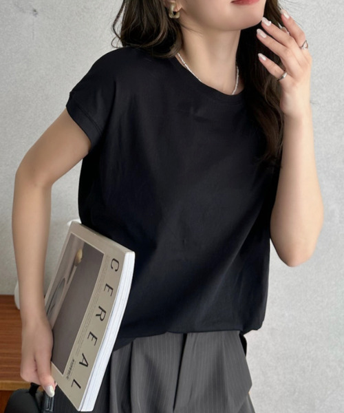 Eclat one(エクラワン)の「【Eclat one】ベーシック フレンチスリーブ T(Tシャツ/カットソー・レディース・パープル/オフホワイト/ブラック・FREE)」の20枚目の写真