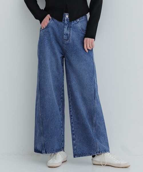 coca(coca)(コカ)の「ツイストシームデニムパンツ(デニムパンツ・レディース・ブラック/ブルー・L/M/S)」の2枚目の写真