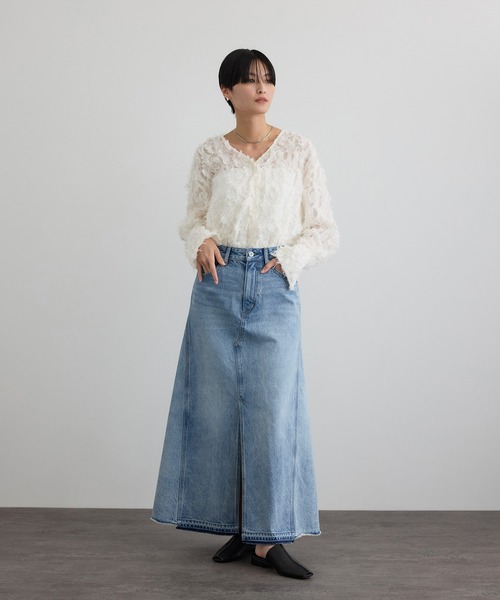 SALON adam et rope'（サロン アダム エ ロペ）の「【WEB限定】リメイクライクデニムスカート（デニムスカート・レディース・サックスブルー/オフホワイト・S/M）」の22枚目の写真